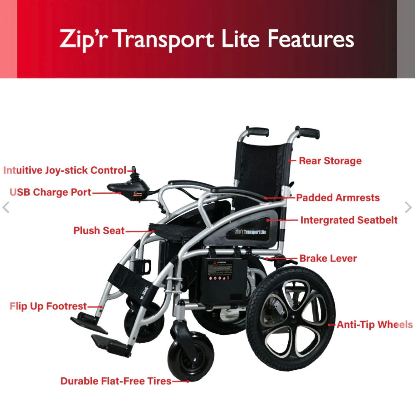 Zip'r Transport Lite Folding Electric Wheelchair