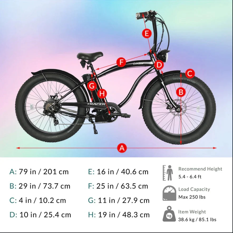 26" LOITER CRUISER E-BIKE SHIMANO 7-SPEED STEEL FRAME TRIPLE TREE FORK DISC BRAKE FAT TIRE-ebikehaul