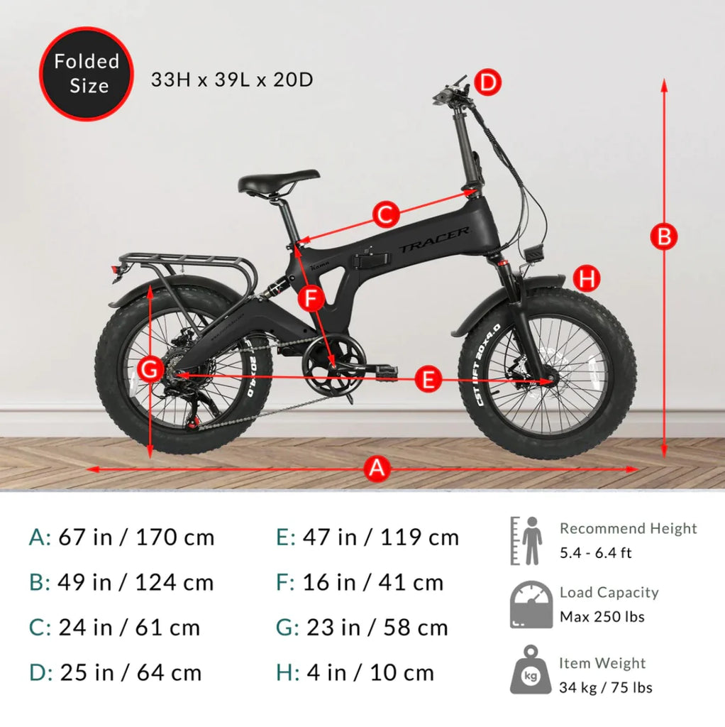 TRACER| KAMA 1.0 20” 750W Folding Fat Tire Electric Bike-ebikehaul