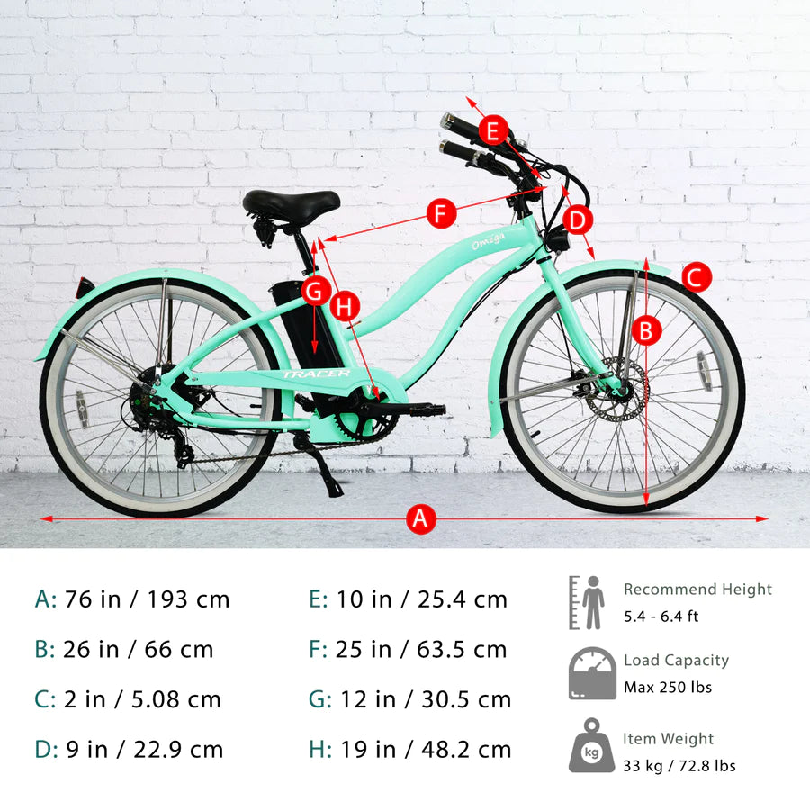 TRACER| OMEGA 26" 500 W Beach Cruiser Electric Bike For Women-ebikehaul