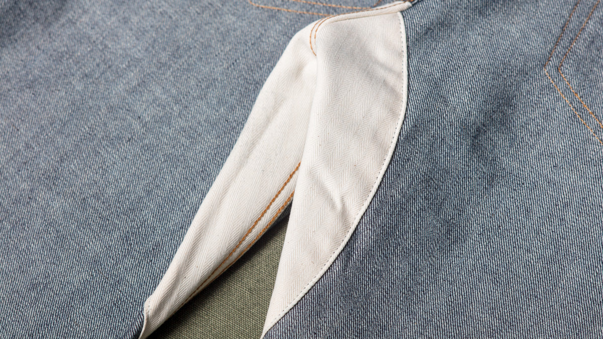 doublure chevron coton d'un denim selvedge brut