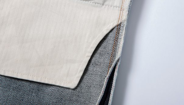 100% cotton chevron pocket lining of our Japanese selvedge jeans