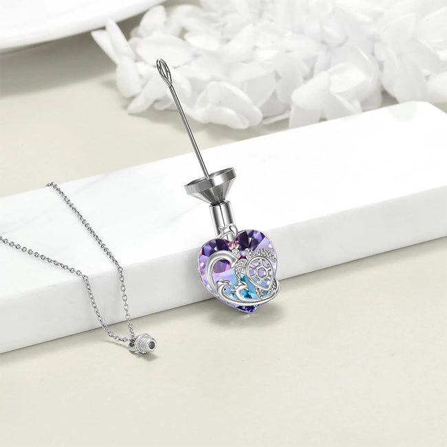 Heart Crystal Urn Necklace for Ashes Cremation Jewelry Sterling Silver with Purple Crystal Jewelry Gifts for Women Girls