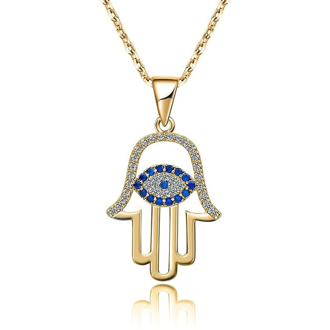 CHIC ZIRCONIA & SEPTEMBER BIRTHSTONE HAMSA EVIL EYE PENDANT