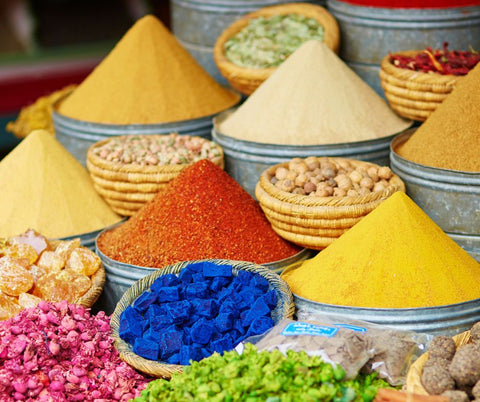 arabic spices can be great gifts. here is a picture of arabic spices you can see on your travels especially in Morocco and Arabia, middle East, shaped in colorful cones often in bags or pots.