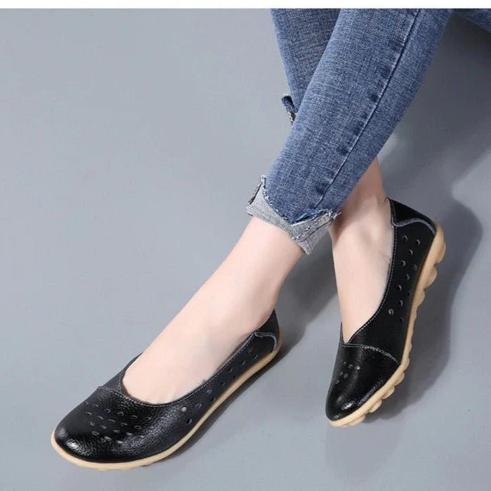 Mincino Leather Slip On Casual Flat Sole Women Shoes