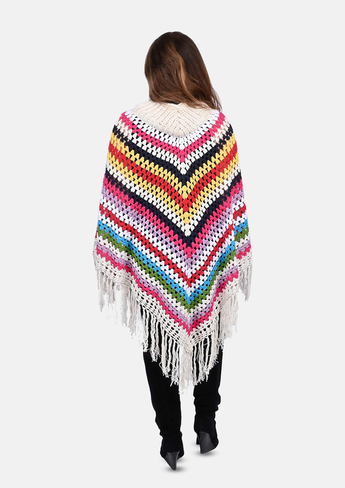 Multicolor Hand Crochet Poncho | Ponchos Women | Poncho