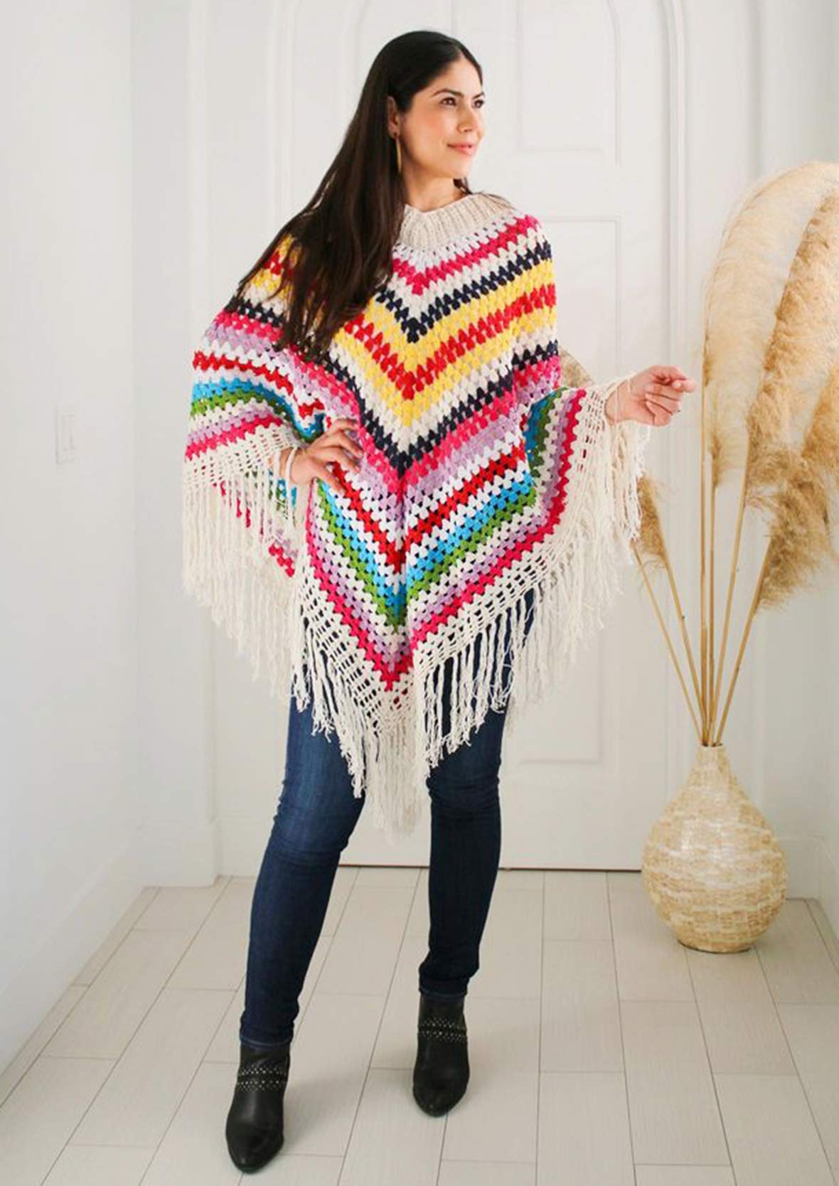 Multicolor Hand Crochet Poncho | Ponchos Women | Poncho