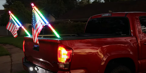 Mictuning LED Whip Lights, Spiral Bendable RGB Chasing Color Antenna Whips Bluetooth App Control