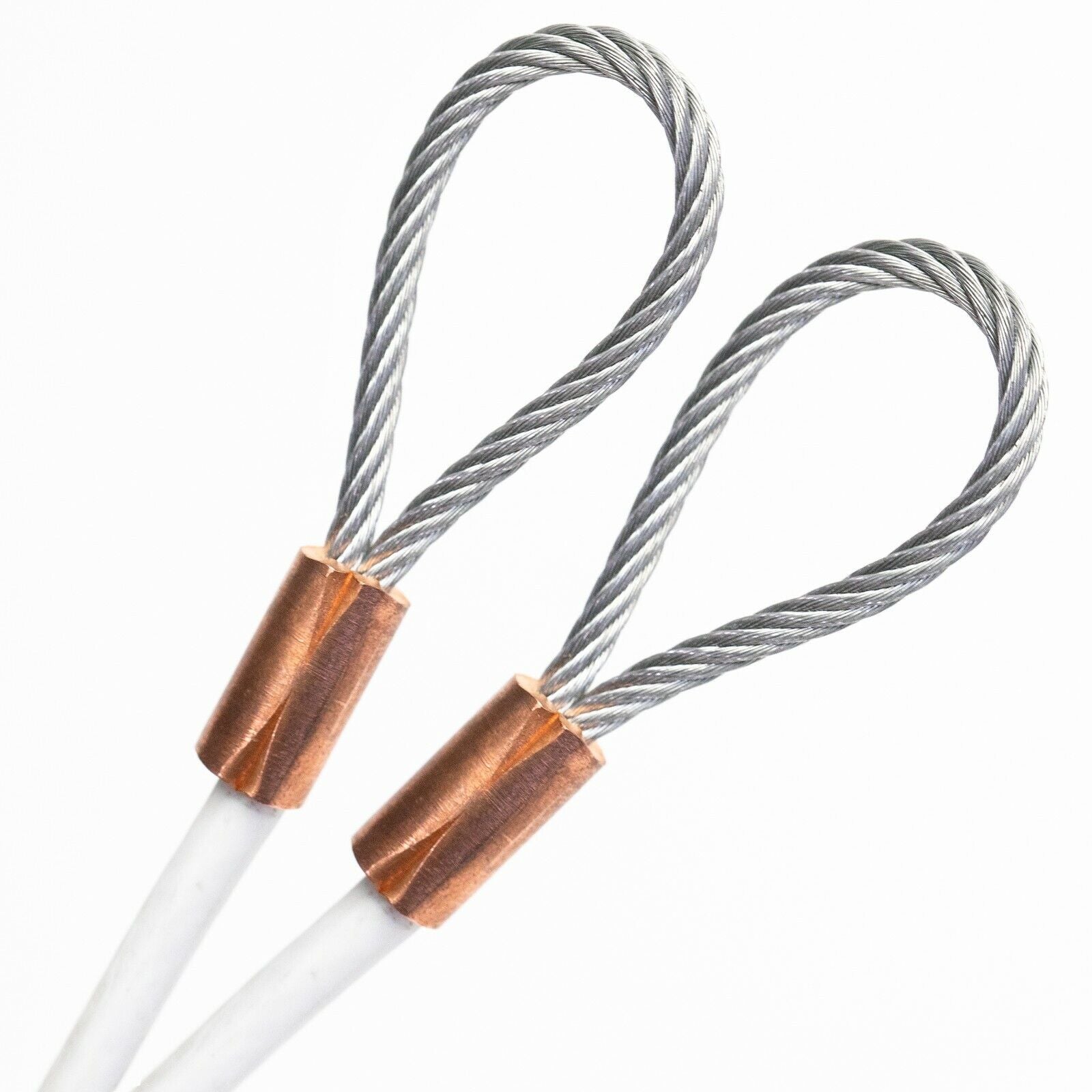 75ft Cut To Size 3/16 Galvanized Steel Cable WHITE Vinyl Coated To 1/4 Loop Size With Copper Sleeves MADE IN USA