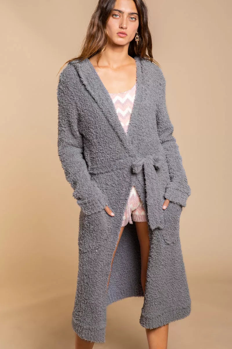 Berber fleece Tie Front Tunic Cardigan
