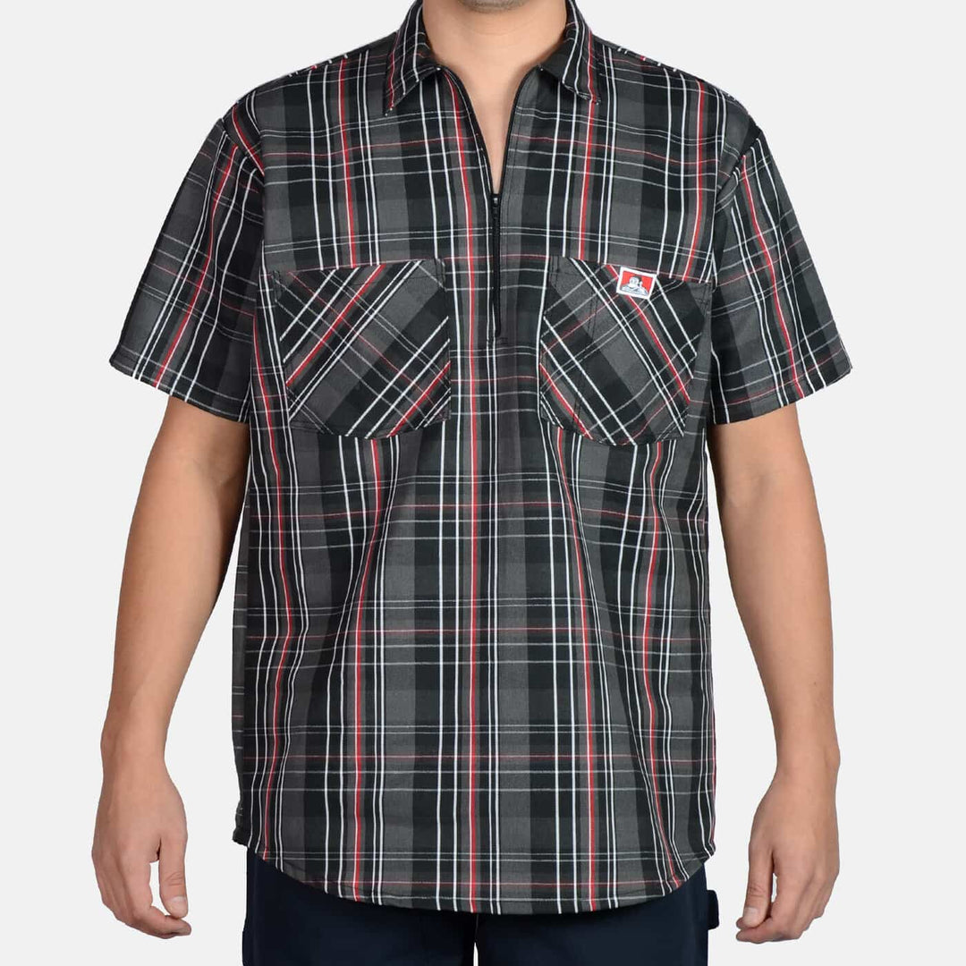 183S Short Sleeved Hickory Stripe Shirt with Half-Zip Front Closure - 100%  USA Made - Hickory Stripe - BB Work Clothes - BIG BILL #183S Short Sleeved  Hickory Stripe Shirt with Half-Zip