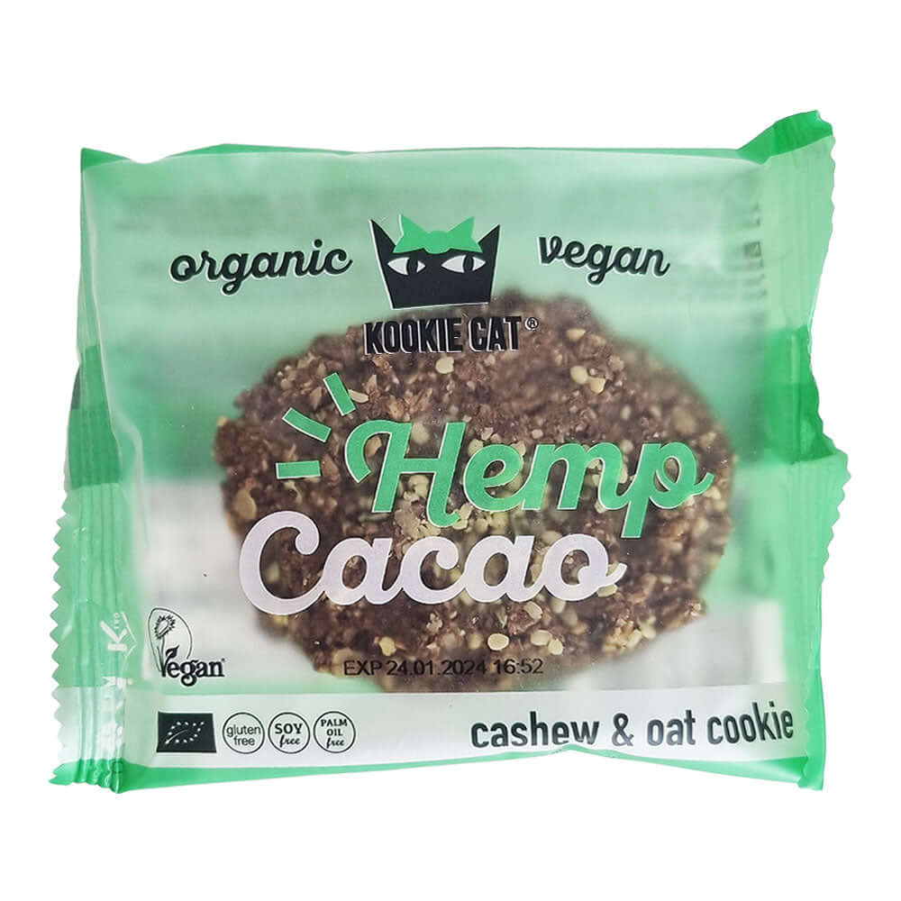 Cookie cu seminte de canepa si cacao, fara gluten, Kookie Cat, bio 50 g