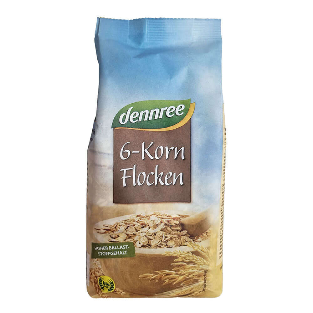 Fulgi din 6 cereale Dennree, bio, 500 g, ecologic