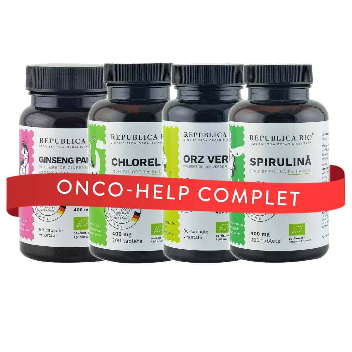 ONCO-HELP Complet, pachet promotional (Spirulina + Chlorella + Orz Verde + Ginseng), BIO, RAW, VEGAN