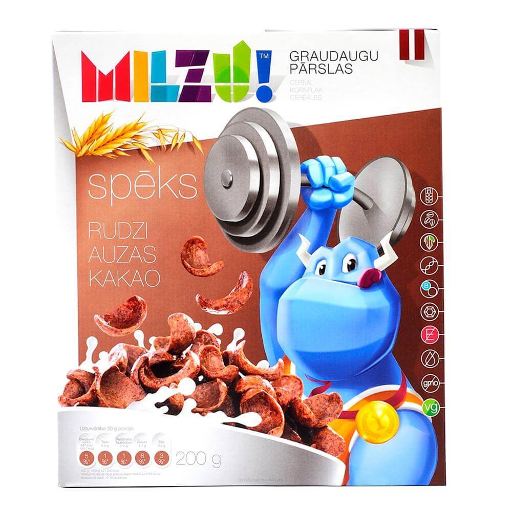 Cereale cu secara Petale cu cacao Milzu! Power, 200 g, natural