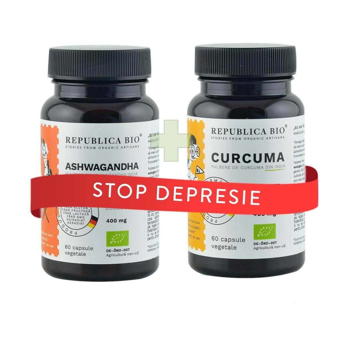 STOP DEPRESIE, pachet promotional (Curcuma + Ashwagandha), BIO, RAW, VEGAN