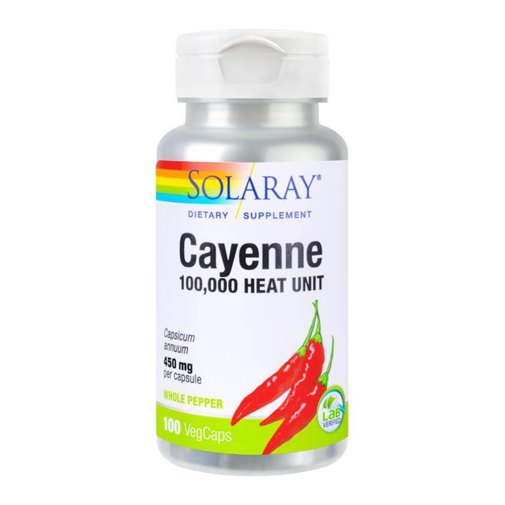 Cayenne (ardei iute) 450mg 100 capsule vegetale solaray, natural, secom