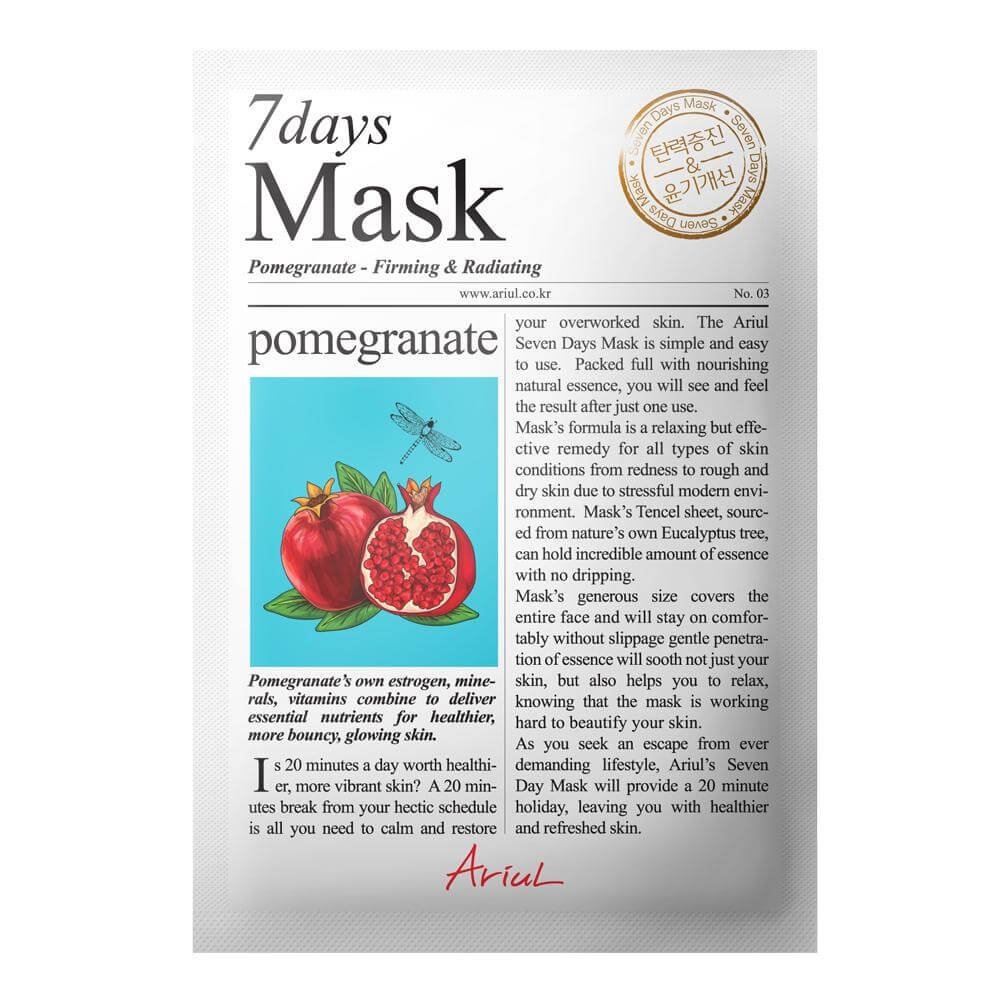 Masca servetel coreeana 7days mask cu rodie pentru fermitate si luminozitate, ariul, 20 g, natural