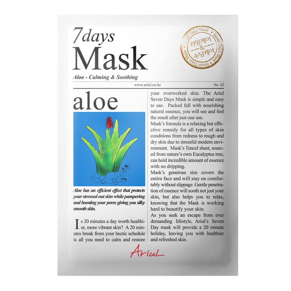 Masca servetel Coreeana 7Days Mask cu Aloe Vera pentru Calmare si improspatare, Ariul, 20 g, natural