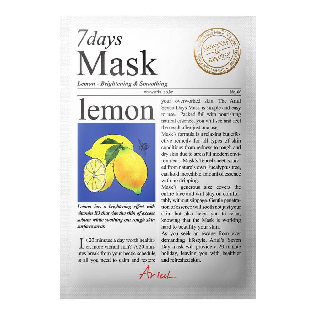 Masca servetel coreeana 7days mask cu lamaie pentru stralucire si relaxare, ariul, 20 g, natural