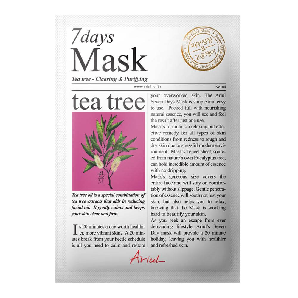 Masca servetel coreeana 7days mask cu arbore de ceai pentru curatare si purificare, ariul, 20 g, natural
