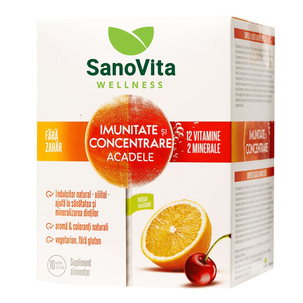 Acadele pentru imunitate si concentrare fara zahar SanoVita Wellness, 10 buc, naturale