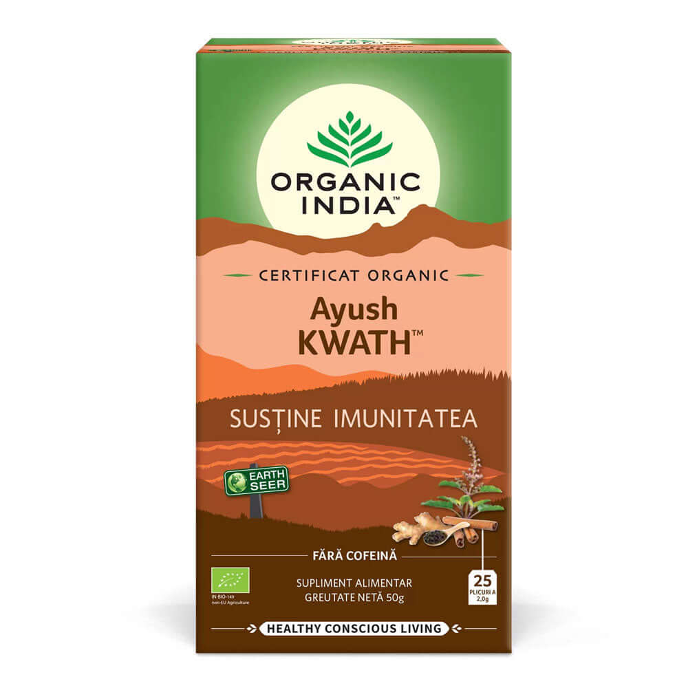 Ceai Adaptogen Tulsi Ayush Kwath-Sistem imunitar Organic India, bio, 25 plicuri