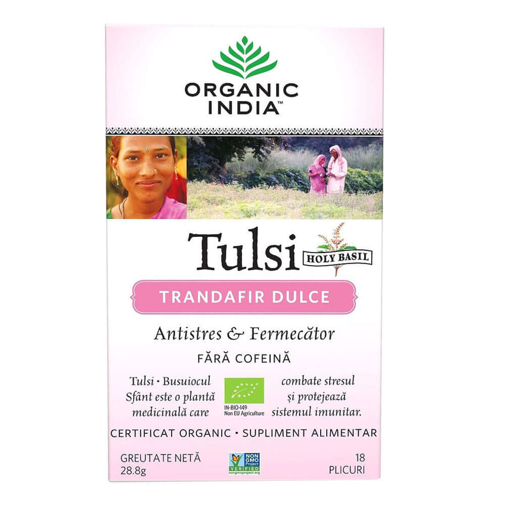 Ceai Adaptogen Tulsi Trandafir Dulce, Organic India, bio, 18 plicuri