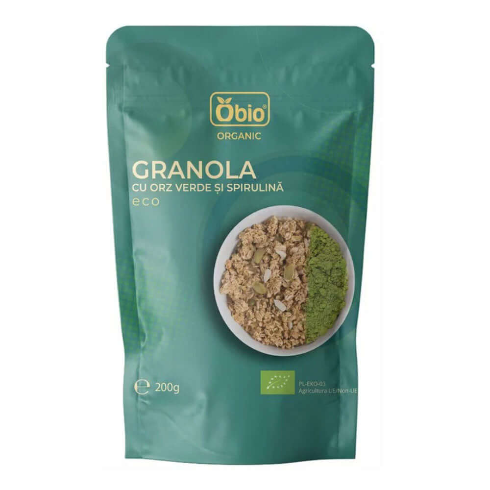 Granola cu orz verde si spirulina Obio, bio, 200g