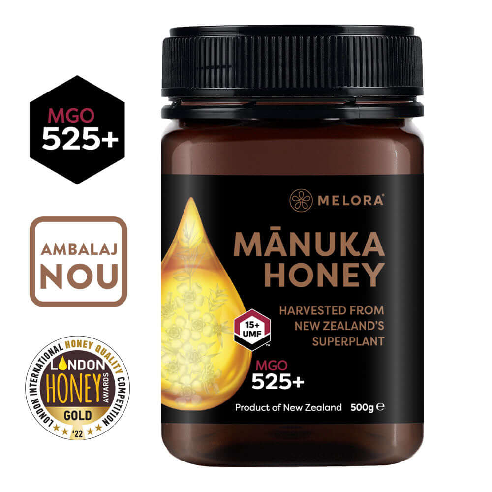 Miere de Manuka MELORA, MGO 525+ (UMF 15) Noua Zeelanda, 500 g, naturala