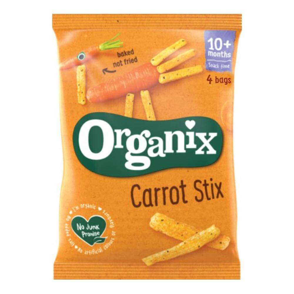 Snack Organix Finger Stixuri din Porumb expandat cu Morcovi, de la 10 luni, bio, 4x15 g