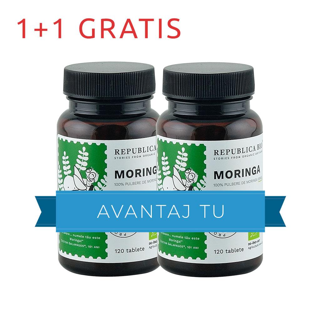 Moringa ecologica Republica BIO, 120 tablete, pachet promotional 1+1 gratis, BIO, RAW, VEGAN