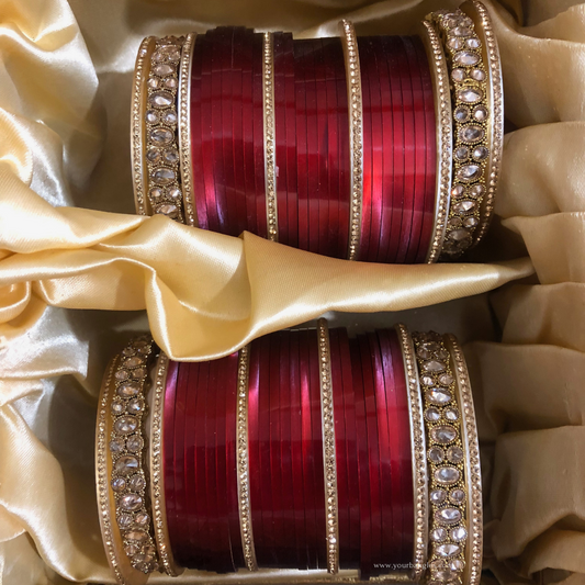 Ruby Red Ombre (two-tone) Bridal Choora / Bangles Set