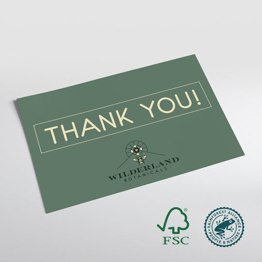 Wilderland's eco-friendly, FSC & RAC thank you cards
