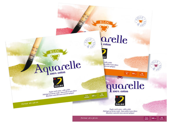 Feuille de papier aquarelle coton/chanvre - grain fin - du a6 au