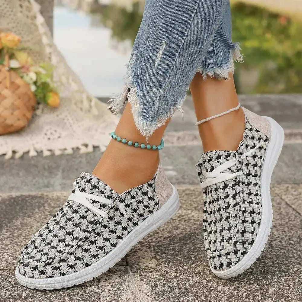 Plaid Round Toe Canvas Slip-Ons