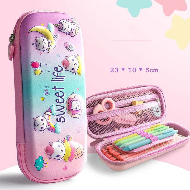 3D cute unicorn pencil cartoon stationery box for girls