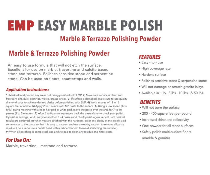 Stone Pro Easy Marble Polish (EMP) - Marble and Terrazzo Polishing Powder - 3 Pound