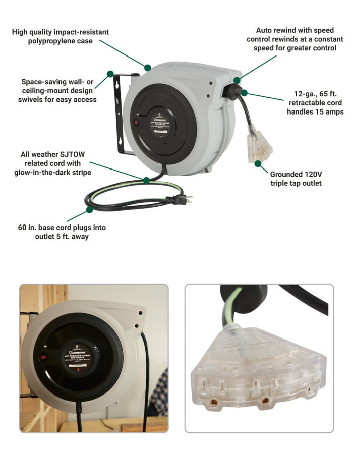 Strongway Heavy-Duty Retractable Extension Cord Reel, 30ft., 12/3, Triple  Tap - Yahoo Shopping