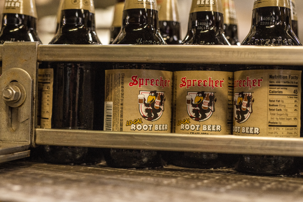 Sprecher Lo-Cal Root Beers on a bottling line