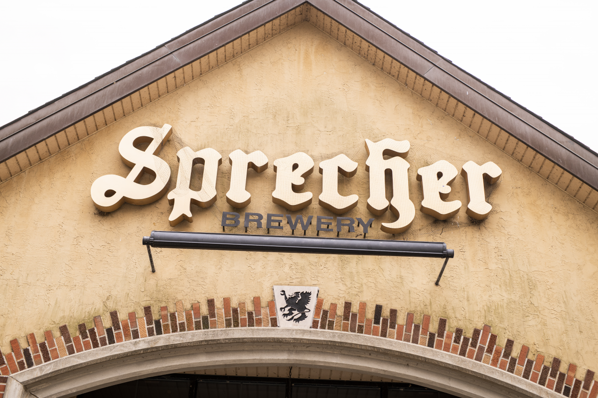 The front of the Sprecher Building in Glendale, WI