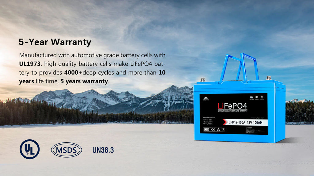 SunGoldPower 4 X 12V 100AH LIFEPO4 Deep Cycle Lithium Battery / Bluetooth / Self-Heating / IP65 - Off Grid Stores