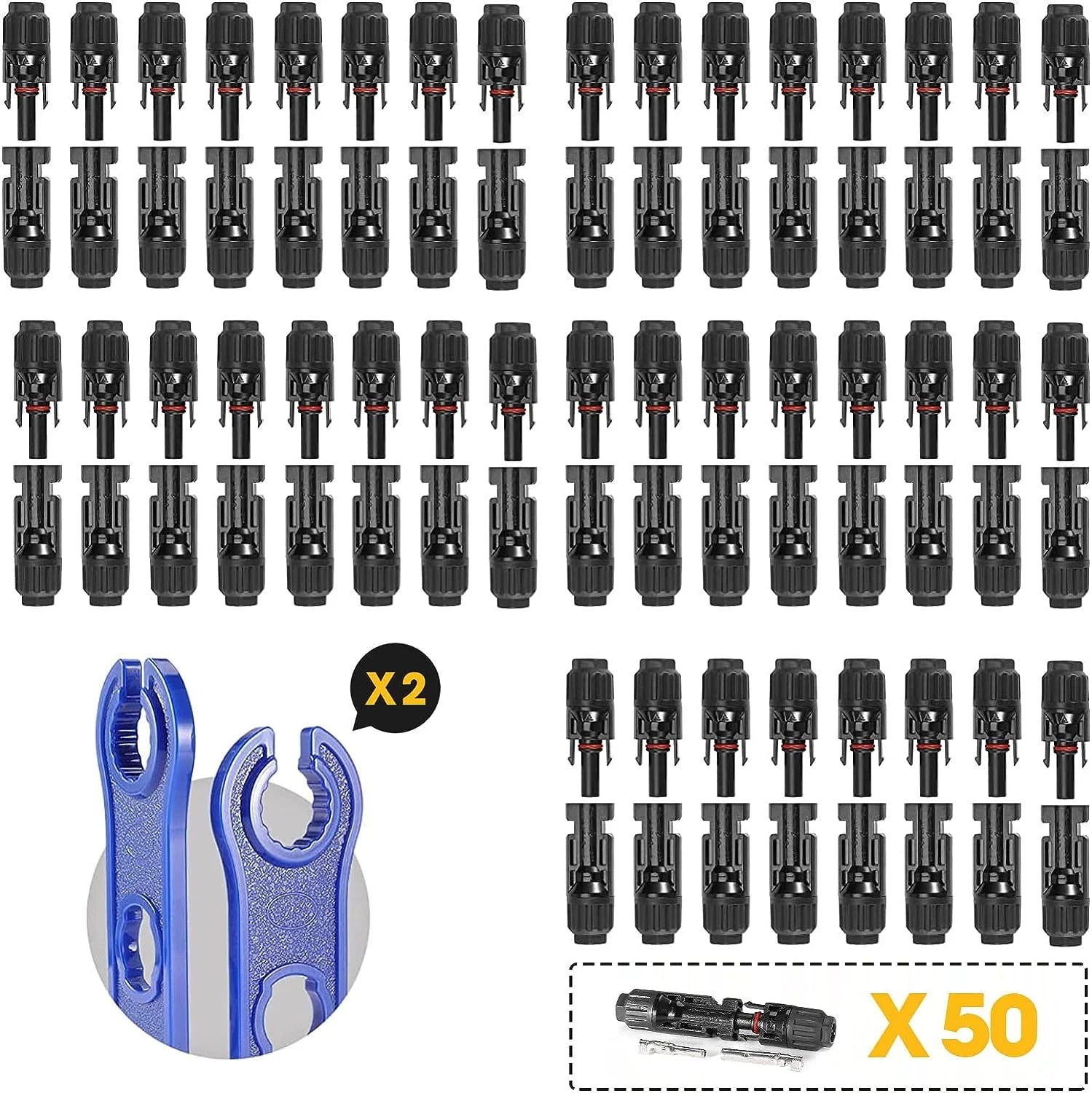 BougeRV 100PCS 10AWG Solar Connector With Spanners IP67 Waterproof Male/Female