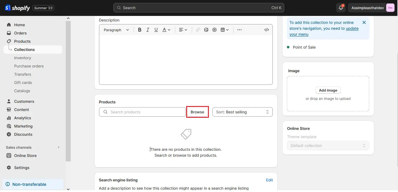 a screenshot of the browsing field and the process of searching for products to add to the collection.