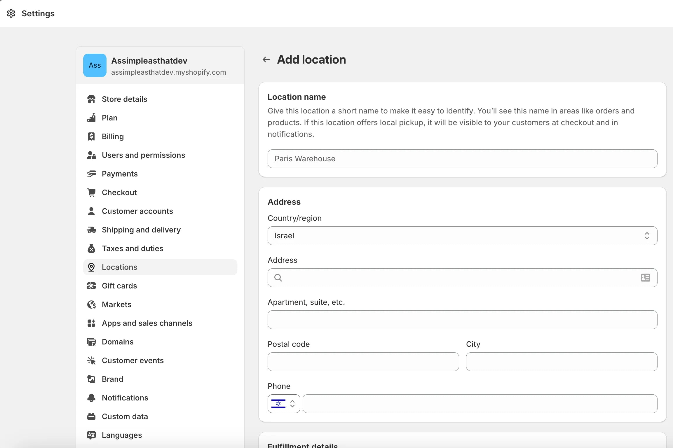 Fill out important informations in setting up your loaction