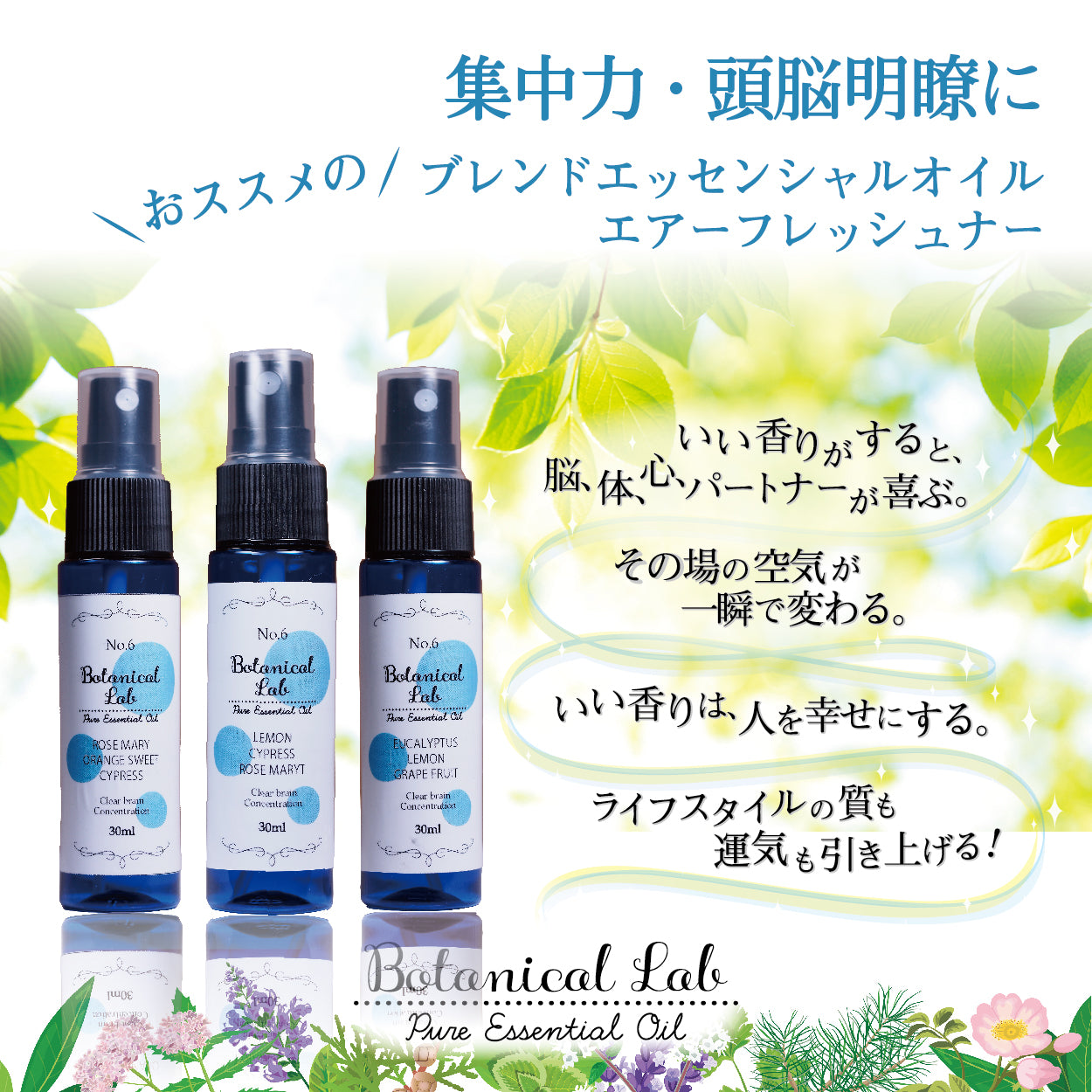 Botanical lab アロマスプレー 3本セット 集中力・頭脳明瞭化 アロマ