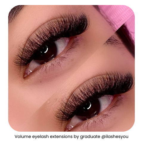 Woman’s eye with volume eyelash extensions done by a graduate of IBI’s volume eyelash extensions course