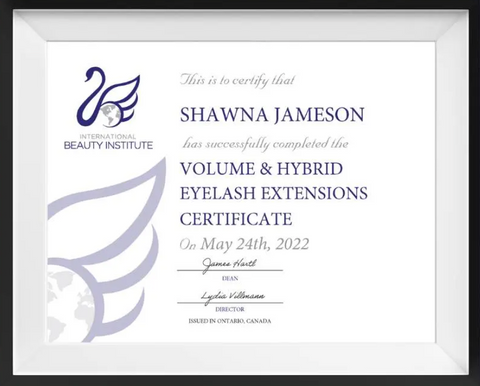 Photo of volume eyelash extension course online certificate from International Beauty Institute