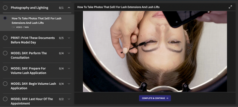 A screenshot of the volume eyelash extensions course